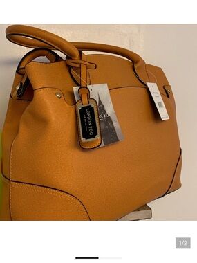 London Fog Structured Tote Handbag - Cognac Brown